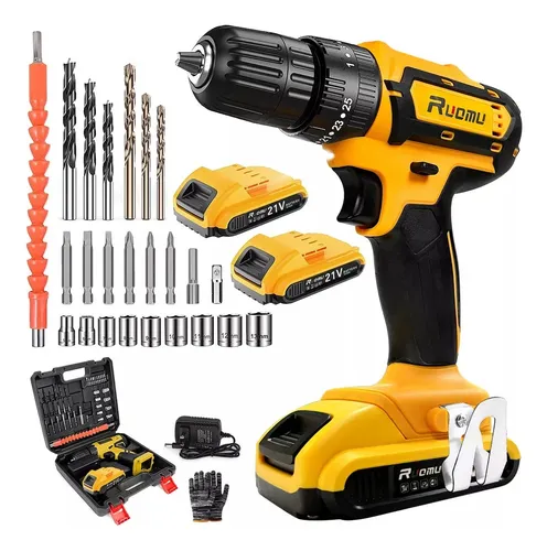 Taladro Destornillador Inalámbrico Kit De Taladros Impacto RUOMU XMMXF034YE Color Naranja